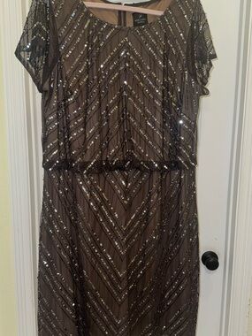 Adrianna Papell Black Sequin Midi Dress